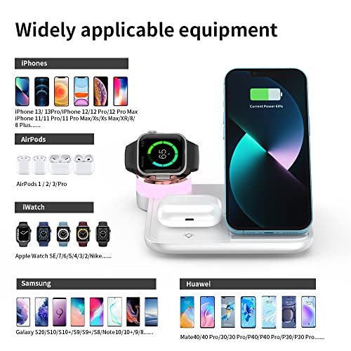 Wireless Charger, 4 in 1 Fast Wireless Charging Station Compatible with iPhone 14/13/12/11/Pro/XS/XR/X/SE/8/8 Plus, 18W Wireless Charger Stand Dock for Apple Watch Series7/ 6/5/4/3/2/ AirPods…