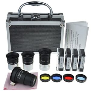 gosky astronomical telescope accessory kit – with telescope plossl eyepieces set, filter set, 2x barlow lens