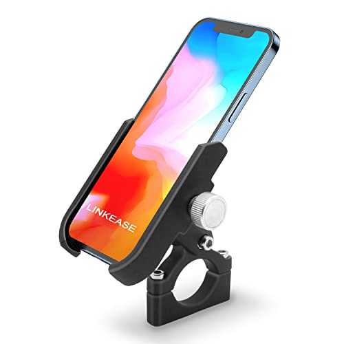 LINKEASE Aluminium Bike Phone Mount, Metal Motorcycle Phone Holder, Universal Bike Handlebar Phone Cradle, 360 Rotatable Compatible with 3.5-6.5 Inch iPhone & Android Cell Phones