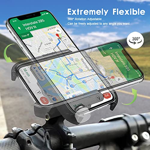 LINKEASE Aluminium Bike Phone Mount, Metal Motorcycle Phone Holder, Universal Bike Handlebar Phone Cradle, 360 Rotatable Compatible with 3.5-6.5 Inch iPhone & Android Cell Phones