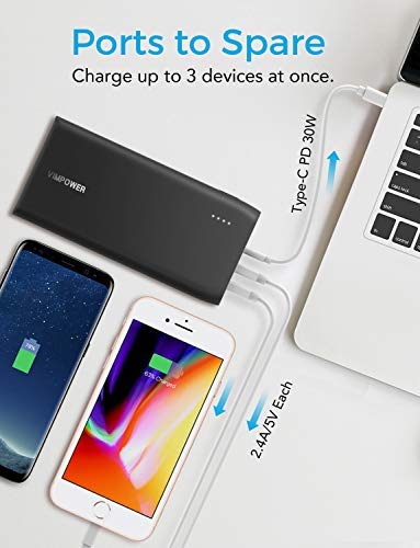 VimPower Portable Charger 22000mAh PD 3.0 Power Bank QC 3.0 30W USB C for iPhone XS Max, XR, X iPad Pro, MacBook, Nintendo Switch