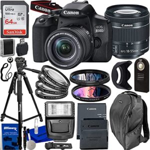 ultimaxx advanced canon 850d/rebel t8i with 18-135mm lens bundle – includes: 64gb memory card + digital flash + 4pc macro close-up filter kit + wireless shutter release + lightweight tripod +much more