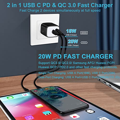 USB C Fast Charger 20W Type C Charger Block Wall Charger Adapter Box with 6ft Android Phone Charger Cable for Samsung Galaxy S22,S21,S20,S10,A03S,A13 5G,A53 5G,Z Flip/Fold 4,Pixel 7 Pro/7/6 Pro/6a/5