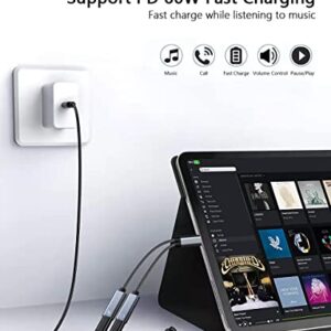 LecLooc USB C Splitter, Dual USB C Headphone and Charger Adapter with 60W Fast Charge Fit with Pixel 7 6 Pro 5 4XL 3 2XL,Galaxy S23 S22 Ultra S21 S20 Ultra/S21,Note 20/10 Ultra,iPad/MacBook Pro