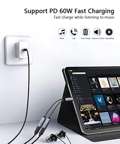 LecLooc USB C Splitter, Dual USB C Headphone and Charger Adapter with 60W Fast Charge Fit with Pixel 7 6 Pro 5 4XL 3 2XL,Galaxy S23 S22 Ultra S21 S20 Ultra/S21,Note 20/10 Ultra,iPad/MacBook Pro