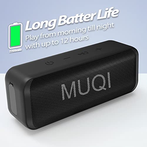 MUQI Bluetooth Speaker, Portable Bluetooth Speakers Wireless, IPX7 Waterproof Shower Speaker, 10W Loud Stereo Sound, 12H Playtime TWS Dual Pairing for Home Outdoors