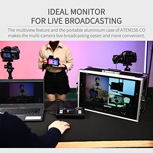SEETEC ATEM156-CO 15.6 Inch Live Streaming Carry-on Broadcast Director Monitor with 4 HDMI Input Output Quad Split Display for ATEM Mini Video Switcher Mixer Pro Studio Television Production