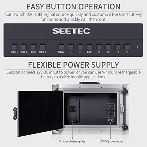 SEETEC ATEM156-CO 15.6 Inch Live Streaming Carry-on Broadcast Director Monitor with 4 HDMI Input Output Quad Split Display for ATEM Mini Video Switcher Mixer Pro Studio Television Production