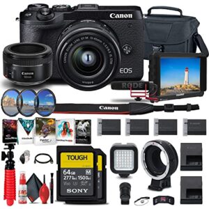canon eos m6 mark ii mirrorless digital camera with 15-45mm lens and evf-dc2 viewfinder (black) (3611c011) + canon ef-m lens adapter + 4k monitor + canon ef 50mm lens + pro mic + more (renewed)