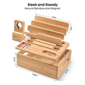 Bamboo Charging Dock for 4/5/6 Ports USB Charger, Desktop Docking Rack Organizer with 5 Charging Cables for Cell Phone,Tablet,Earbuds (No Power Supply)