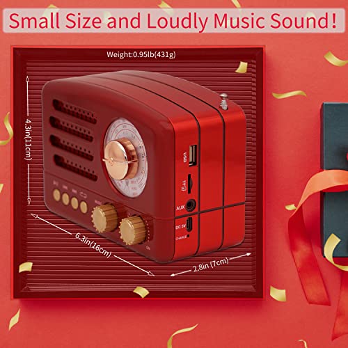 FEZEQIN D-168 Portable AM FM Shortwave 3 Band Radio Transistor Receiver Vintage DSP Radio Rechargeable Battery Operated Wireless BT Speaker Support TF Card/USB/AUX Play Good for Family Elderly (Red)