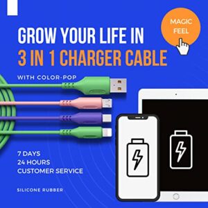 Multi Charging Cable – 2-Pack 3 in 1 Charging Cable for Car, Office – Liquid Silicone Rubber Phone Charger Type C Cable, Micro USB – Compatible with iPhone, Tablet, Samsung, Huawei