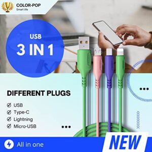 Multi Charging Cable – 2-Pack 3 in 1 Charging Cable for Car, Office – Liquid Silicone Rubber Phone Charger Type C Cable, Micro USB – Compatible with iPhone, Tablet, Samsung, Huawei