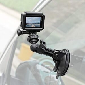 powerful suction cup camera car mount with tripod adapter and phone holder for gopro hero 11/10/9/8/7/6 black, iphone,dji osmo action, samsung galaxy, google pixel and more (3.3 * 3.3 * 5.6in)