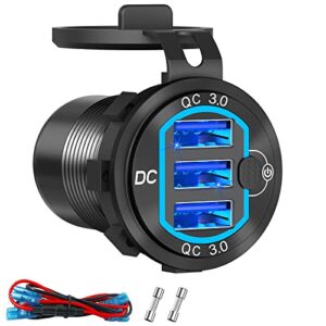 12v usb outlet qidoe 54w car charger socket 3 port usb quick charge3.0 outlet with waterproof aluminum multiple car power outlet adapter for boat truck marine golf cart