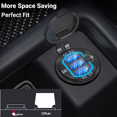 12V USB Outlet Qidoe 54W Car Charger Socket 3 Port USB Quick Charge3.0 Outlet with Waterproof Aluminum Multiple Car Power Outlet Adapter for Boat Truck Marine Golf Cart