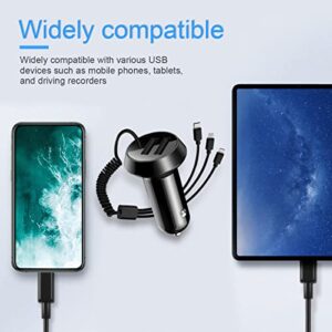 Quick Charge Car Charger, Dual Ports Car Charger Adapter with Stretchable Cable and 3 in 1 Fast Charging Cord for iPhone 13/Pro Max/Pro, 12/11, Samsung Galaxy, iPad, Camera for Most Cars (Black)