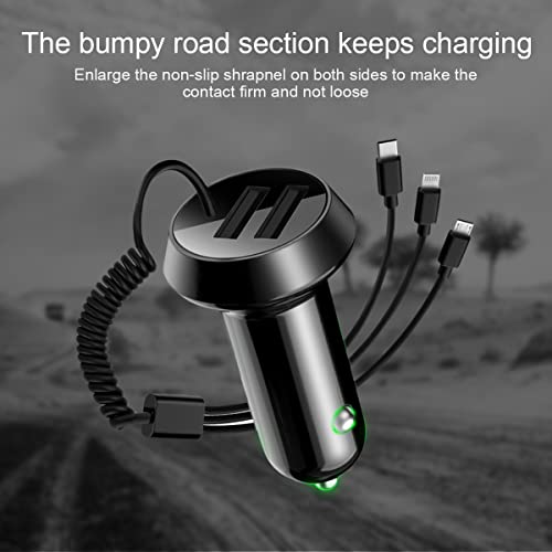 Quick Charge Car Charger, Dual Ports Car Charger Adapter with Stretchable Cable and 3 in 1 Fast Charging Cord for iPhone 13/Pro Max/Pro, 12/11, Samsung Galaxy, iPad, Camera for Most Cars (Black)