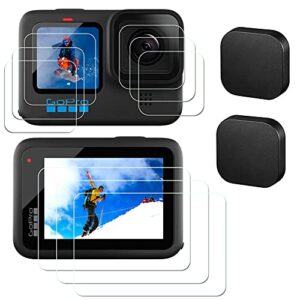 zlmc [11pcs] screen protector for gopro hero 11 10 9, compatible with gopro hero 11 10 9 black, 9pcs tempered glass screen protector + 2pcs rubber lens cover, gopro hero 11 10 9 black accessory kit