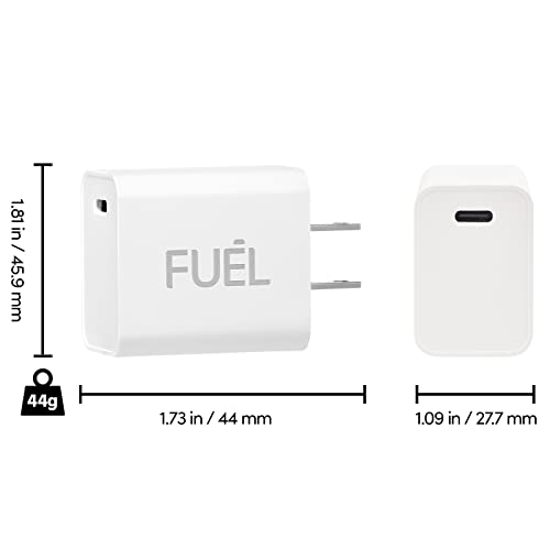 Fuel USB C Wall Charger - 20W - UL Listed, Durable, Compact PD iPhone Charger Fast Charging for iPhone 14 Pro Max/ 13 Pro Max/ 12 Pro Max/ 11/ S23 Ultra/Pixel 7/ iPad Pro (Cable Not Included) - White