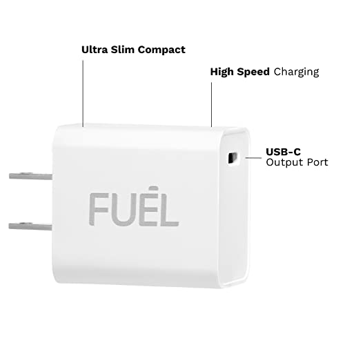 Fuel USB C Wall Charger - 20W - UL Listed, Durable, Compact PD iPhone Charger Fast Charging for iPhone 14 Pro Max/ 13 Pro Max/ 12 Pro Max/ 11/ S23 Ultra/Pixel 7/ iPad Pro (Cable Not Included) - White