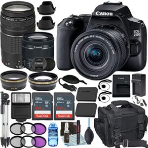 camera bundle for canon eos 250d / rebel sl3 with ef-s 18-55mm f/4-5.6 is stm and ef 75-300mm f/4-5.6 iii lens + accessories bundle (128gb, 50in tripod, extra battery, and more)