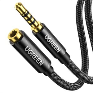 ugreen headphone extension cable 4 pole trrs 3.5mm extension with microphone male to female stereo audio cable gold plated nylon braided compatible with iphone ipad smartphones media players, 3ft