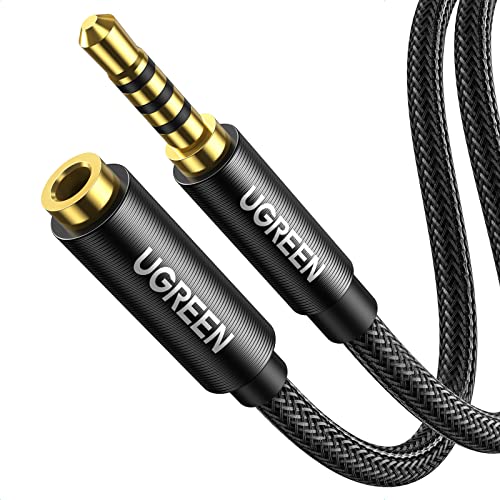 UGREEN Headphone Extension Cable 4 Pole TRRS 3.5mm Extension with Microphone Male to Female Stereo Audio Cable Gold Plated Nylon Braided Compatible with iPhone iPad Smartphones Media Players, 3FT