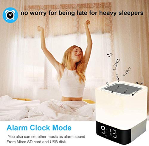 Gallstep Night Lights Bluetooth Speaker, Alarm Clock Bluetooth Speaker Touch Sensor Bedside Lamp Dimmable Multi-Color Changing Bedside Lamp, MP3 Player, Wireless Speaker with Lights
