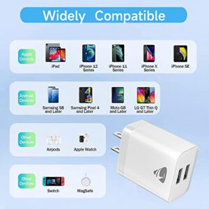 USB Wall Charger, Dual Port USB Charger Block 2.1A/5V Fast Wall Charger Brick for iPhone 13 12 11 Pro Max XS XR X 8 7 6 6S Plus, Samsung, LG, Moto, Android Phones