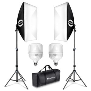 tocoan softbox photography lighting kit, 2packs 27 x 20 inches photo studio equipment & continuous lighting system with 40w 8000k led bulbs professional studio lighting, live streaming, youtube