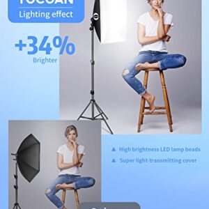 Tocoan Softbox Photography Lighting Kit, 2packs 27 x 20 inches Photo Studio Equipment & Continuous Lighting System with 40W 8000K LED Bulbs Professional Studio Lighting, Live Streaming, YouTube