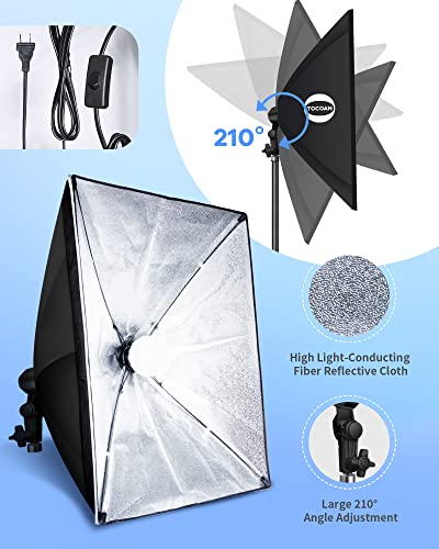 Tocoan Softbox Photography Lighting Kit, 2packs 27 x 20 inches Photo Studio Equipment & Continuous Lighting System with 40W 8000K LED Bulbs Professional Studio Lighting, Live Streaming, YouTube