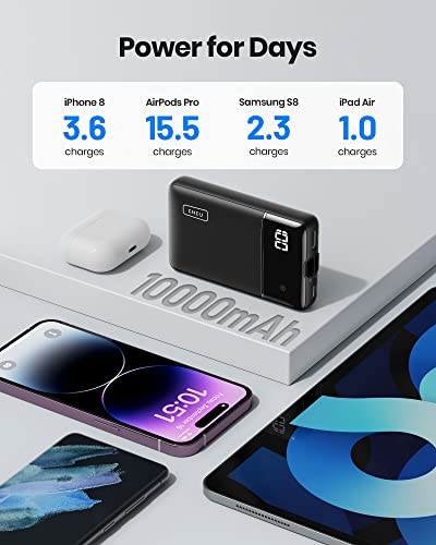 INIU Portable Charger, Adjustable Built-in Cables 10000mAh Power Bank with Tiny Size, Tri-3A High-Speed Battery Pack for iPhone 14 13 12 11 Pro X Samsung S22 S10 Google LG iPad Tablet Airpods etc.