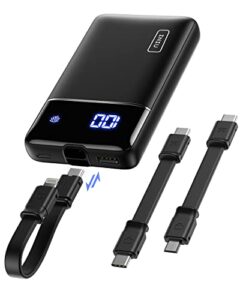 iniu portable charger, adjustable built-in cables 10000mah power bank with tiny size, tri-3a high-speed battery pack for iphone 14 13 12 11 pro x samsung s22 s10 google lg ipad tablet airpods etc.