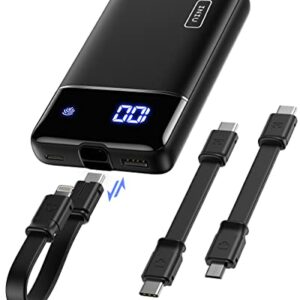 INIU Portable Charger, Adjustable Built-in Cables 10000mAh Power Bank with Tiny Size, Tri-3A High-Speed Battery Pack for iPhone 14 13 12 11 Pro X Samsung S22 S10 Google LG iPad Tablet Airpods etc.