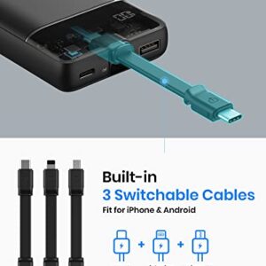 INIU Portable Charger, Adjustable Built-in Cables 10000mAh Power Bank with Tiny Size, Tri-3A High-Speed Battery Pack for iPhone 14 13 12 11 Pro X Samsung S22 S10 Google LG iPad Tablet Airpods etc.