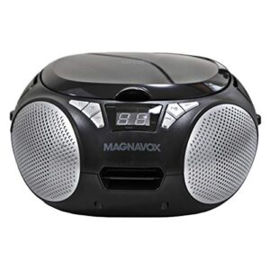 Magnavox MD6924 Portable Top Loading CD Boombox with AM/FM Stereo Radio in Black | CD-R/CD-RW Compatible | LED Display | AUX Port Supported | Programmable CD Player |