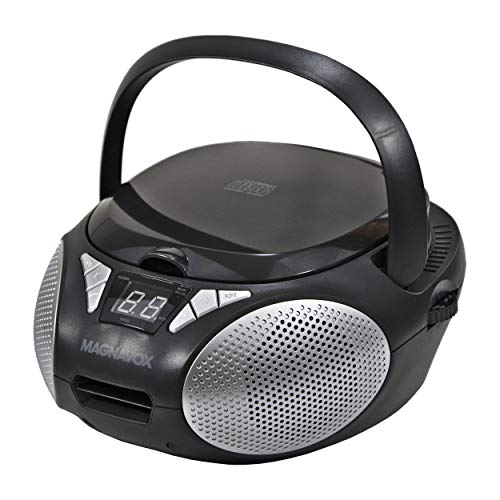 Magnavox MD6924 Portable Top Loading CD Boombox with AM/FM Stereo Radio in Black | CD-R/CD-RW Compatible | LED Display | AUX Port Supported | Programmable CD Player |