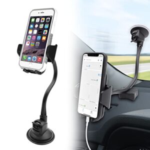macally windshield phone mount for car, super strong suction cup phone holder for truck – universal gooseneck window phone mount for car, compatible with iphone, samsung, cell phone, android, mobile