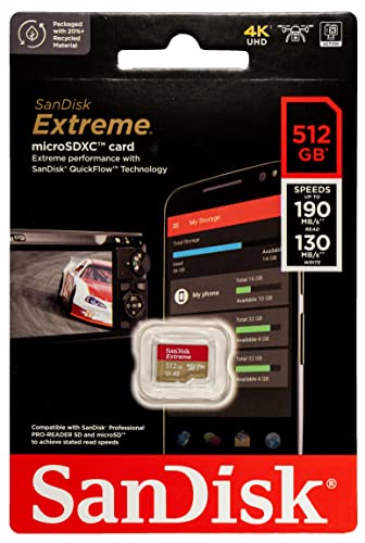 SanDisk Extreme 512GB SDXC UHS-I U3 V30 Memory Card Works with GoPro Action Camera Hero 11 Black and Hero11 Black Mini (SDSQXAV-512G-GN6MN) Bundle with 1 Everything But Stromboli MicroSD Card Reader