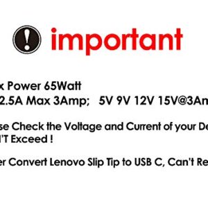 PLUSPOE USB C to Slim Tip Adapter, Convert Lenovo Square Charger to Type C, for Lenovo Thinkpad, Samsung S8/S9/Note, Nintendo Switch, and Any USB C Devices, Max 65watt