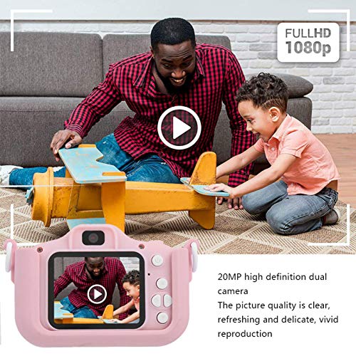 FOLOSAFENAR 2400W Pixels Portable Children Camera, Cartoon Child Camera,Rechargeable Electronic Digital Dv Taking Pictures Toy, with 2 Inches Screen,for Boys and Girls Gifts (Pink)