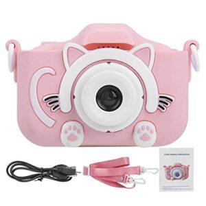 FOLOSAFENAR 2400W Pixels Portable Children Camera, Cartoon Child Camera,Rechargeable Electronic Digital Dv Taking Pictures Toy, with 2 Inches Screen,for Boys and Girls Gifts (Pink)