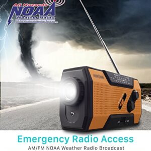 FosPower 2000mAh NOAA Emergency Weather Radio (Model A1) Portable Power Bank with Solar Charging, Hand Crank & Battery Operated, SOS Alarm, AM/FM & LED Flashlight for Outdoor Emergency