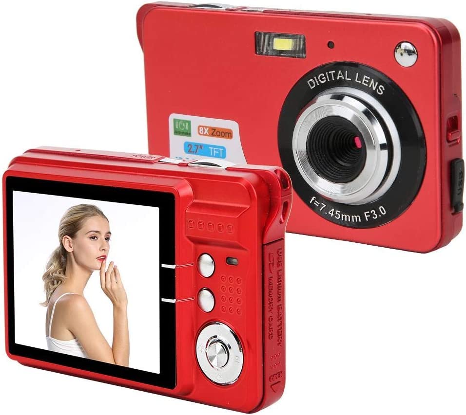 Digital Cameras for Kids Portable Camera, 8X Zoom Digital Camera, with 2.7 Inch TFT LCD Screen and Built-in Microphone, 1280x720 High Definition Video Camera, Auto Focus, Support SD (Color : A)