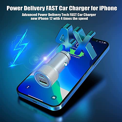 iPhone Car Charger, [Apple MFI Certified] 38W Fast Car Charger iPhone USB C Car Charger Dual Port Cigarette Lighter Adapter with 2Pack Lightning Cable for Apple iPhone 14 13 12 11 XS XR X 8 7, iPad