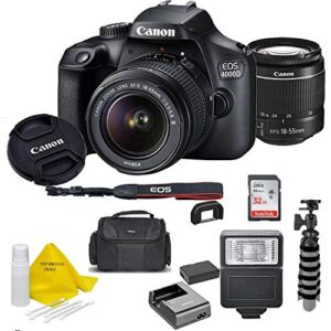 Canon EOS 4000D DSLR Camera w/Canon EF-S 18-55mm F/3.5-5.6 III Zoom Lens + Case + 32GB SD Card+ More+ TopKnotch Cloth (Renewed)