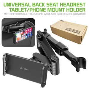 Cellet Dual Adjustable Phone Holder & Tablet Mount for Car Back Seat Headrest Compatible with Apple iPad, Air, Pro, Mini, iPhone 14 Pro Max Plus 13 Samsung Galaxy, Google Pixel, Moto