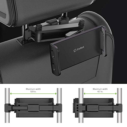 Cellet Dual Adjustable Phone Holder & Tablet Mount for Car Back Seat Headrest Compatible with Apple iPad, Air, Pro, Mini, iPhone 14 Pro Max Plus 13 Samsung Galaxy, Google Pixel, Moto